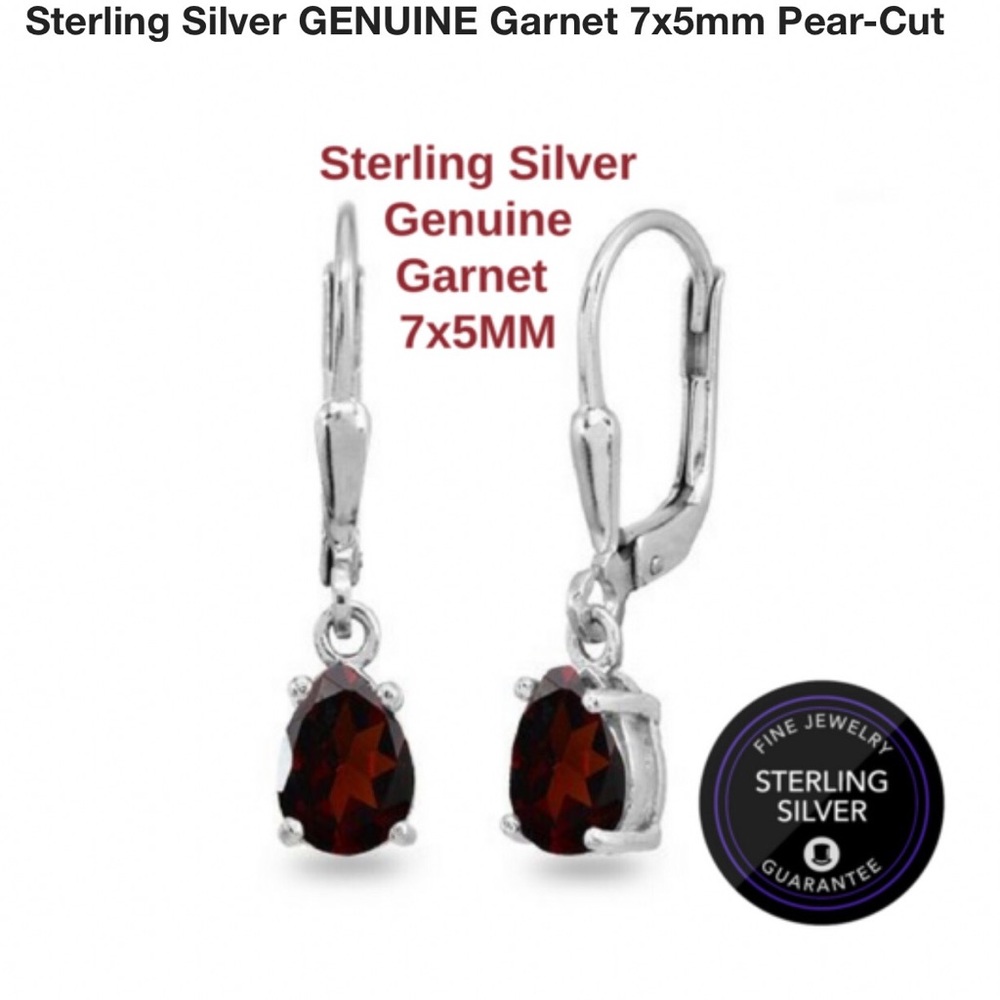 New Genuine garnet stamped 925 silver earrings